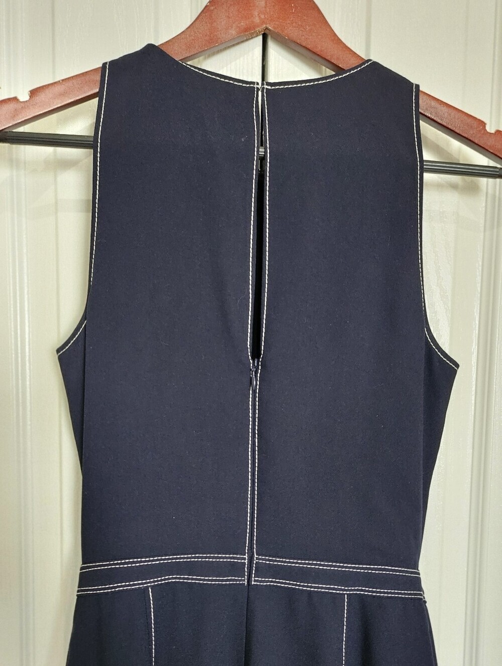 Joie Navy Blue Contrast Stitch Sleeveless Jumpsuit Tie Waist Women's Size 2. - Picture 13 of 16